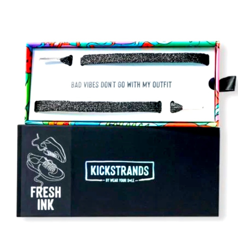NWT NIB GLITTER KICKSTRANDS by Wear Your Sole - FRESH INK Shoelaces Gift Black